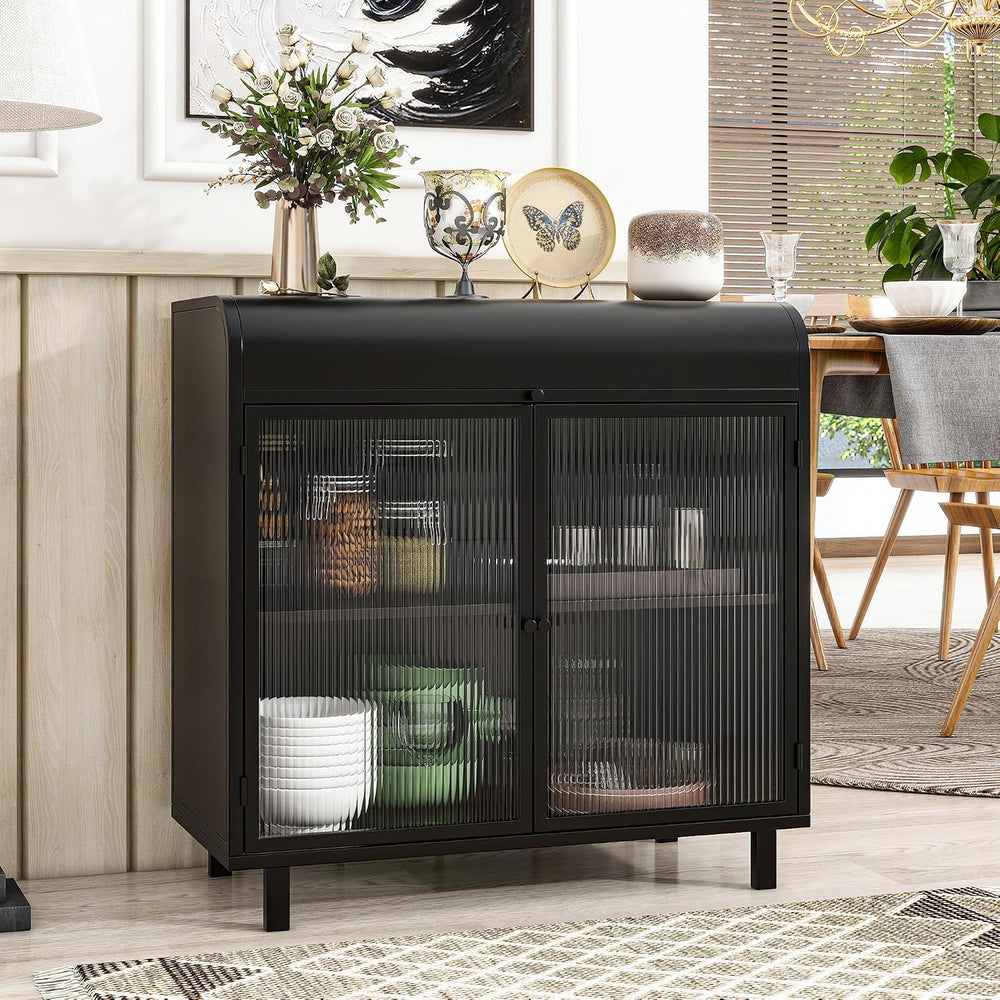 KEIKI 31" Kitchen Pantry, Modern Sideboard Buffet Cabinet with Figured G...