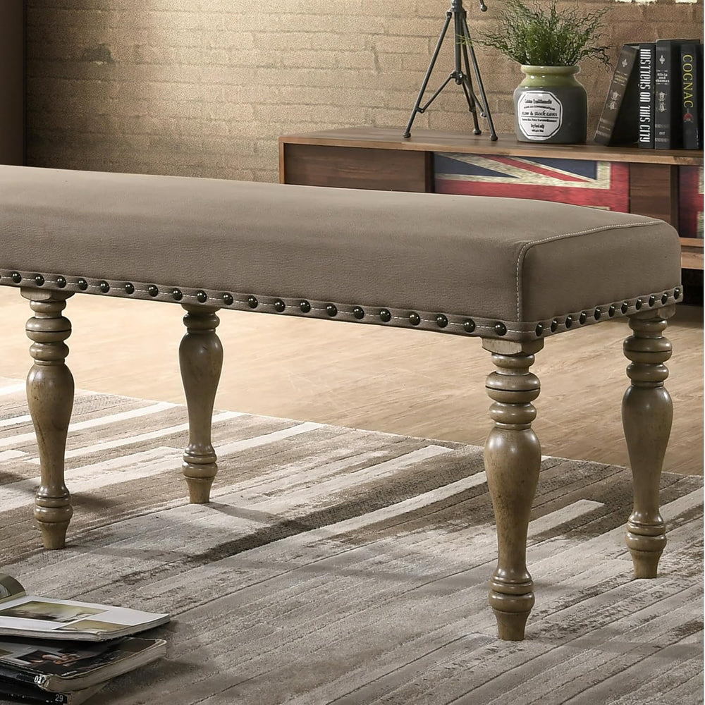 Roundhill Furniture Birmingham Microfiber Upholstered Bench with Nail Head Tr...