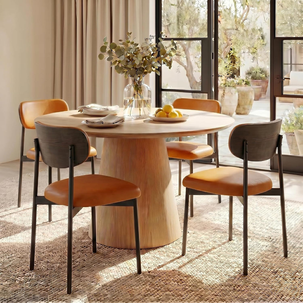 GrandNoor Brown Faux Leather Dining Chairs Set of 4, Armless Upholstered Kitc...
