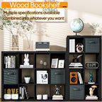 Bookshelf with Storage Bin, 4-Cube Storage Organizer, Modern Wood Open Bookcase, Multifunctional Display Shelf for Living Room, Bedroom, Home Office, Black