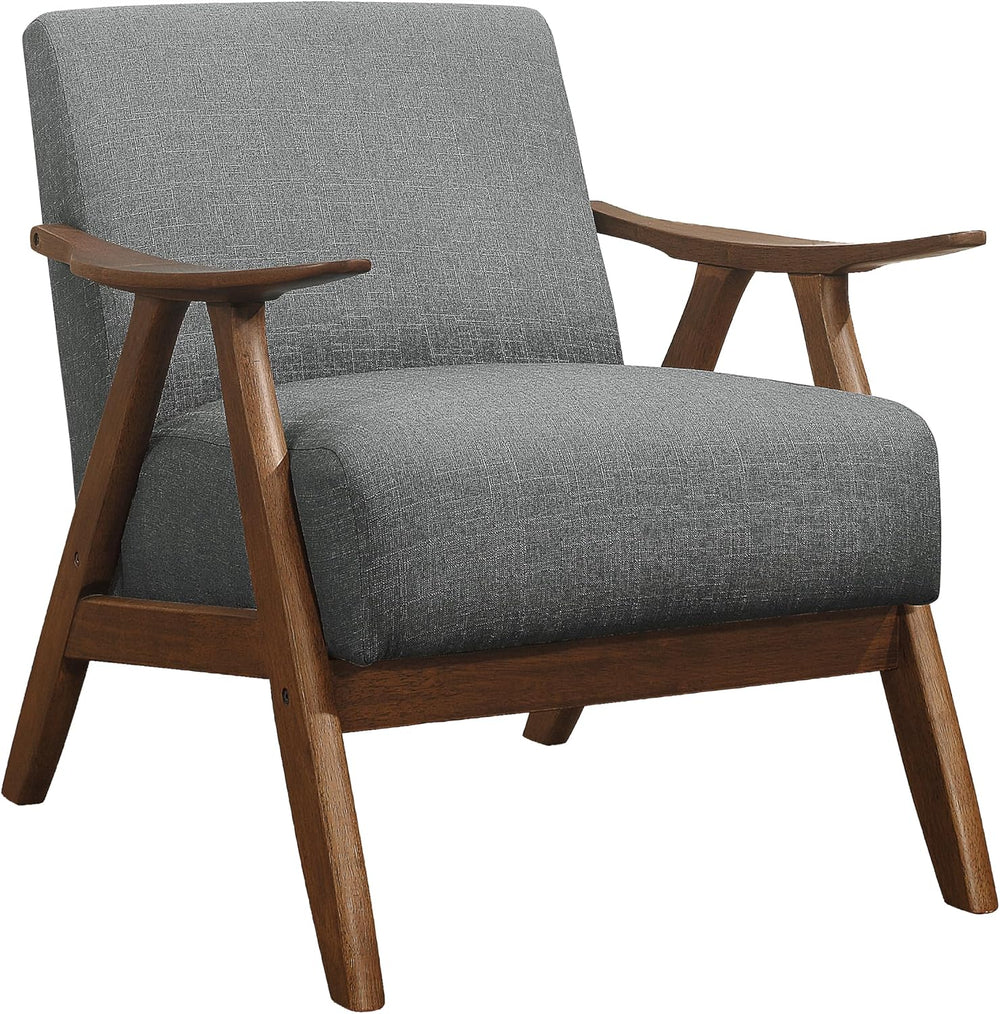 Lexicon Mid Century Modern Accent Chair with Walnut Wood Frame, Gray