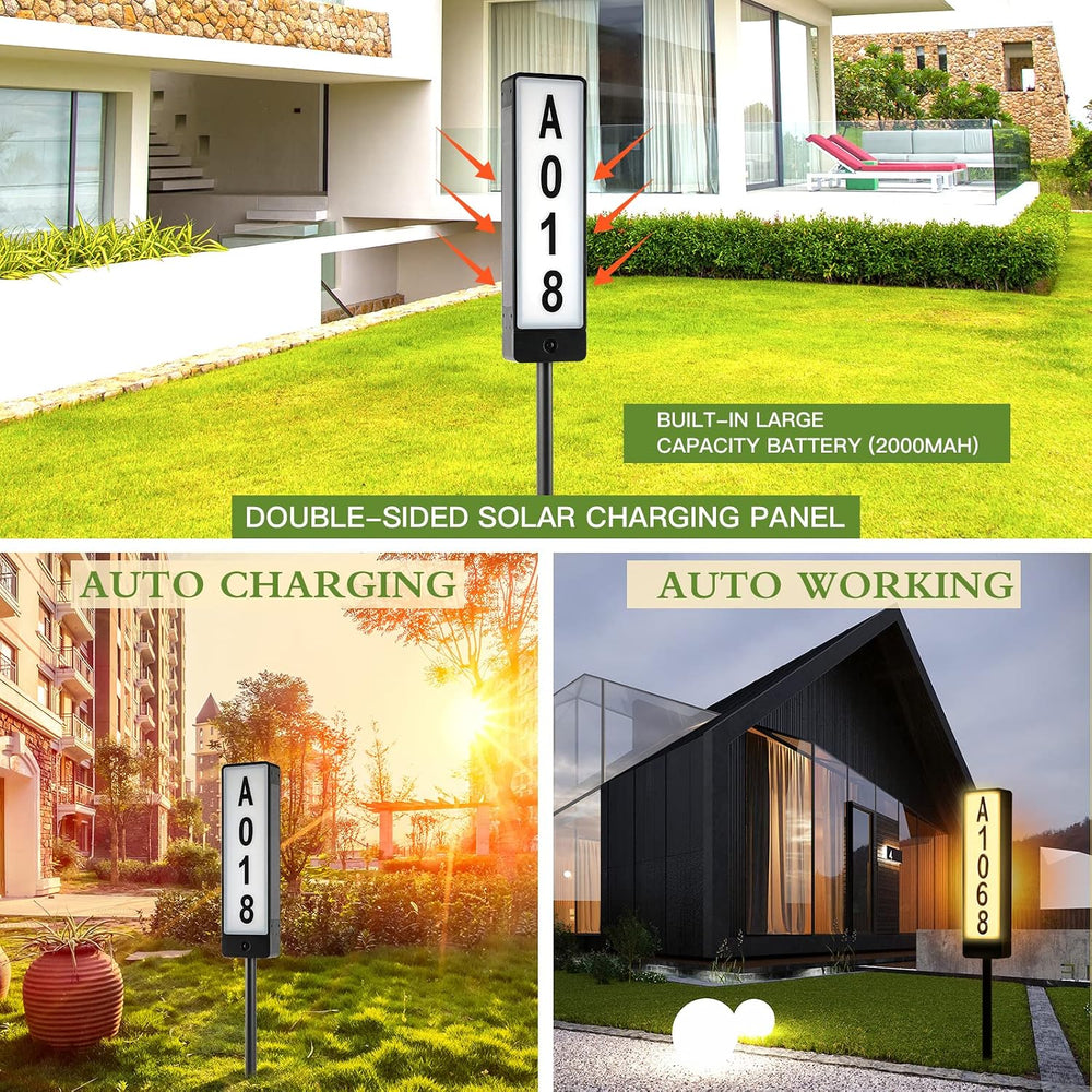Double Sided Solar Address Plaques House Number, 2 Solar Panel Outdoor Waterp...