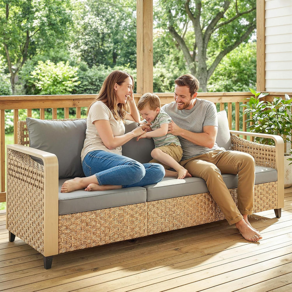 Outsunny Outdoor Patio Couch with Wide and Deep Seat, 3 Seater Wicker Outdoor...