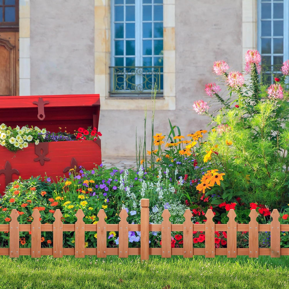 Topeakmart 177.5in Picket Fence for Garden, Wooden Fence Panels,Light Brown