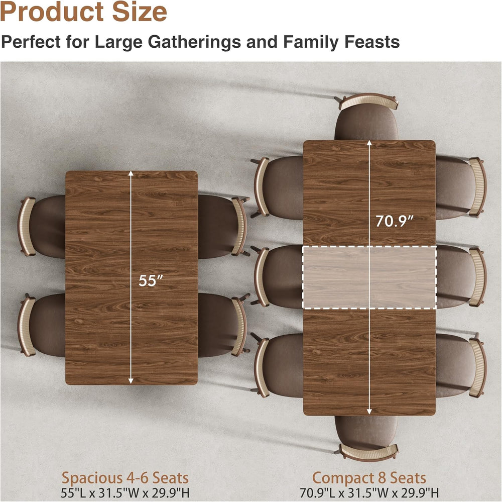 Extendable Dining Room Table for 4 6 8, 55"-70.9" Long Rectangle Ki...