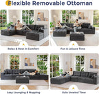 MAXYOYO 132" U Shaped Modular Sectional Sofa with 2 Ottomans, Cloud Boneless Couch with Layered Cushion, Flexible Module Combination Sofa for Living Room, No Assembly Required, Dark Grey