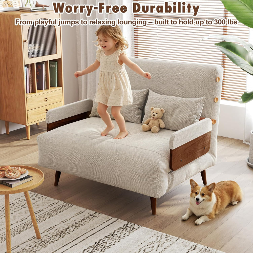 JASIWAY 3-in-1 Convertible Sleeper Chair, 37" Sofa Bed with Walnut Armrest