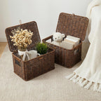 Nonam Wicker Storage Basket with Lid, Large Shelf Baskets for Boho Decor, Plastic Basket, Lidded Home Storage Bins - Stackable Containers Boxes for Organizing - Brown