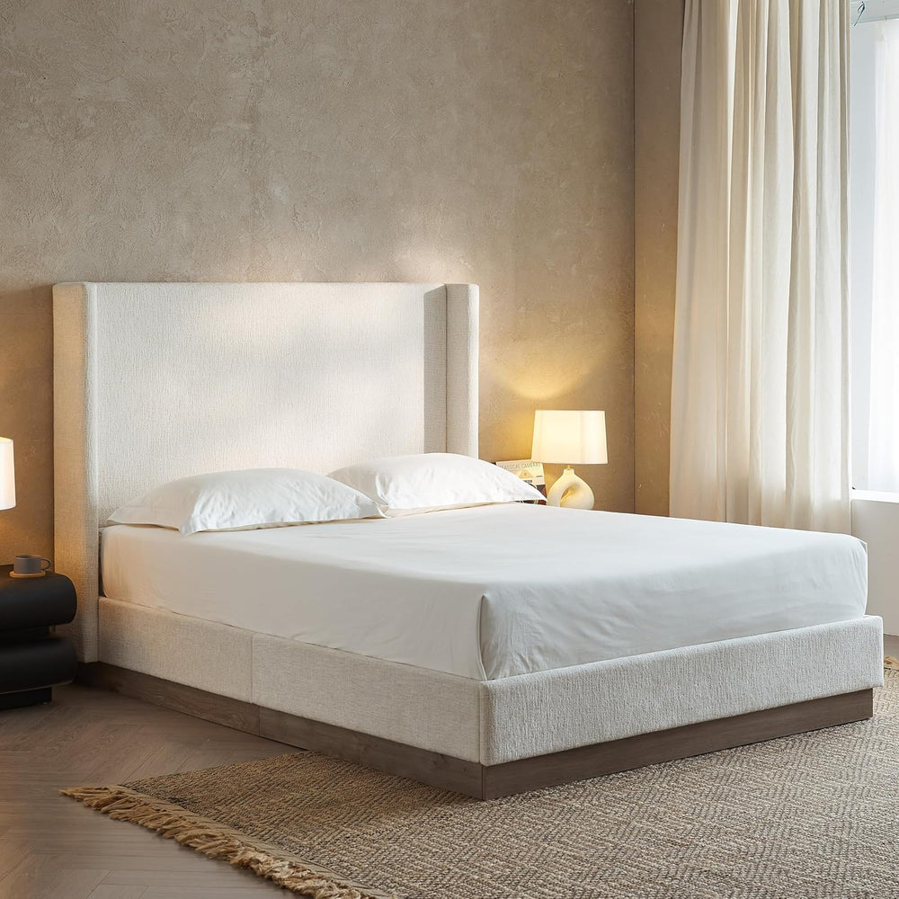 52.5" Extra-Tall Wingback Bed Frame - Luxury Oat Boucle Upholstered Plat...