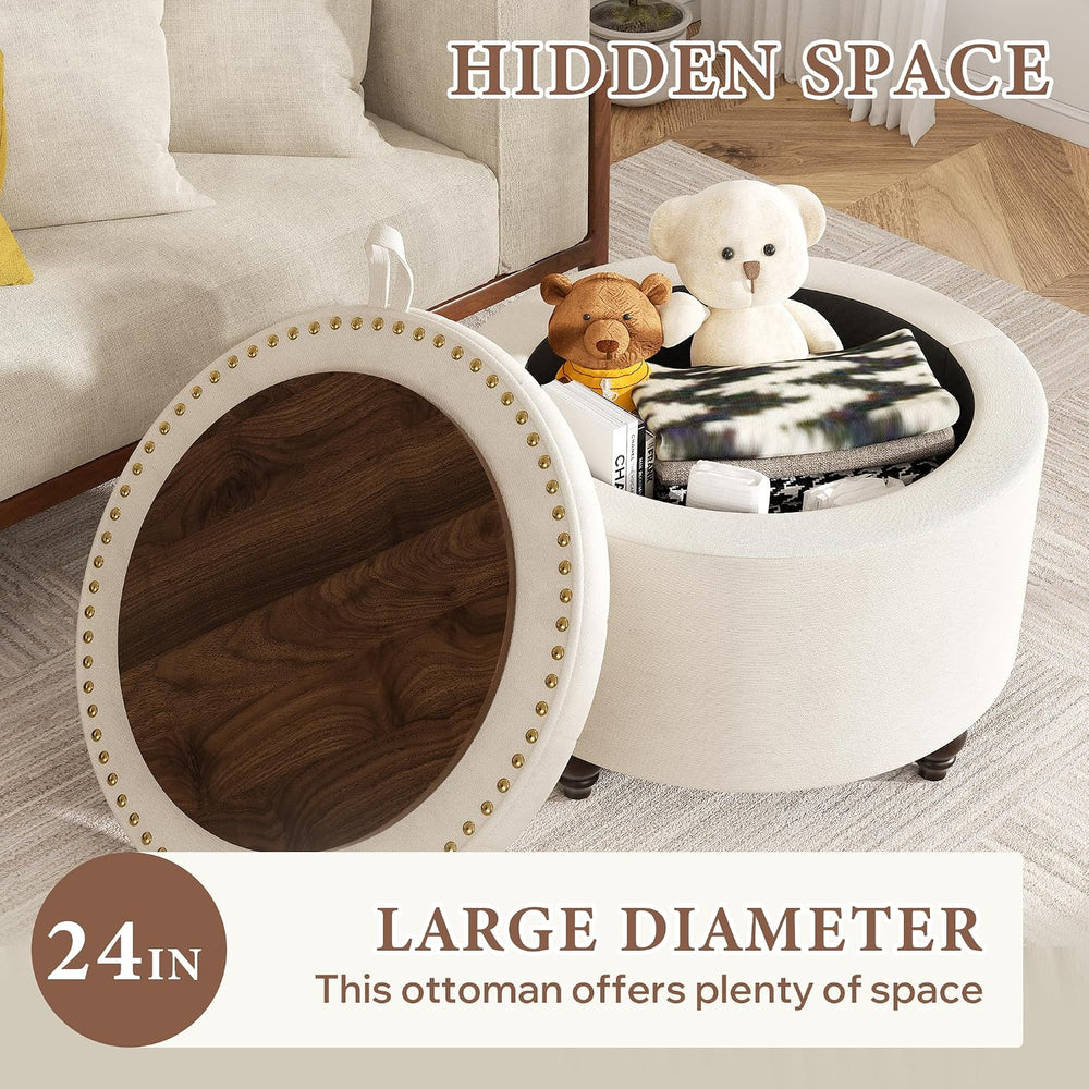 24 Inch Round Storage Ottoman,Modern Tufted Ottomans,Circular Coffee Table wi...
