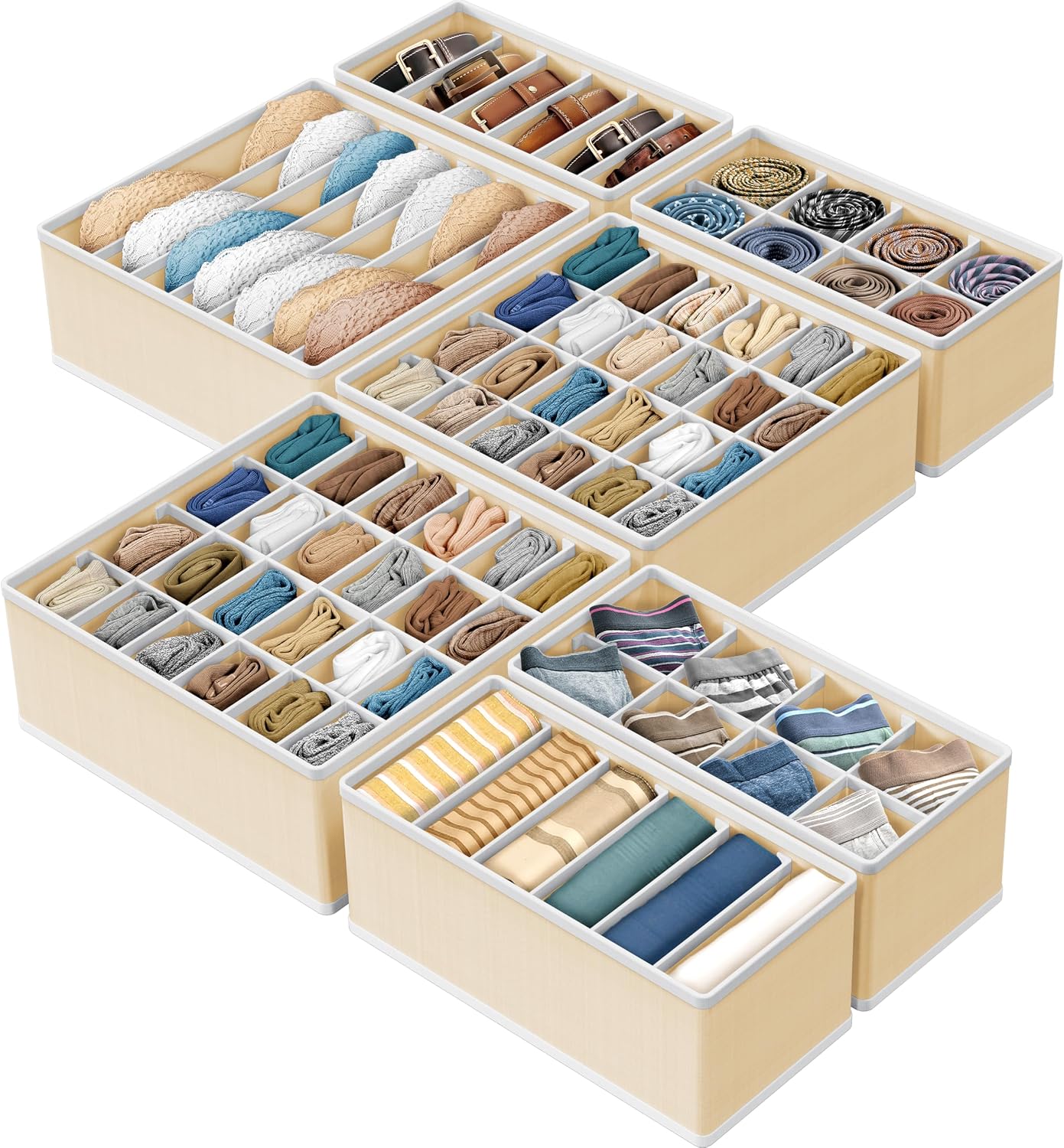 Simple Houseware Closet Underwear Organizer Drawer Divider Assorted 7 pcs | Beige