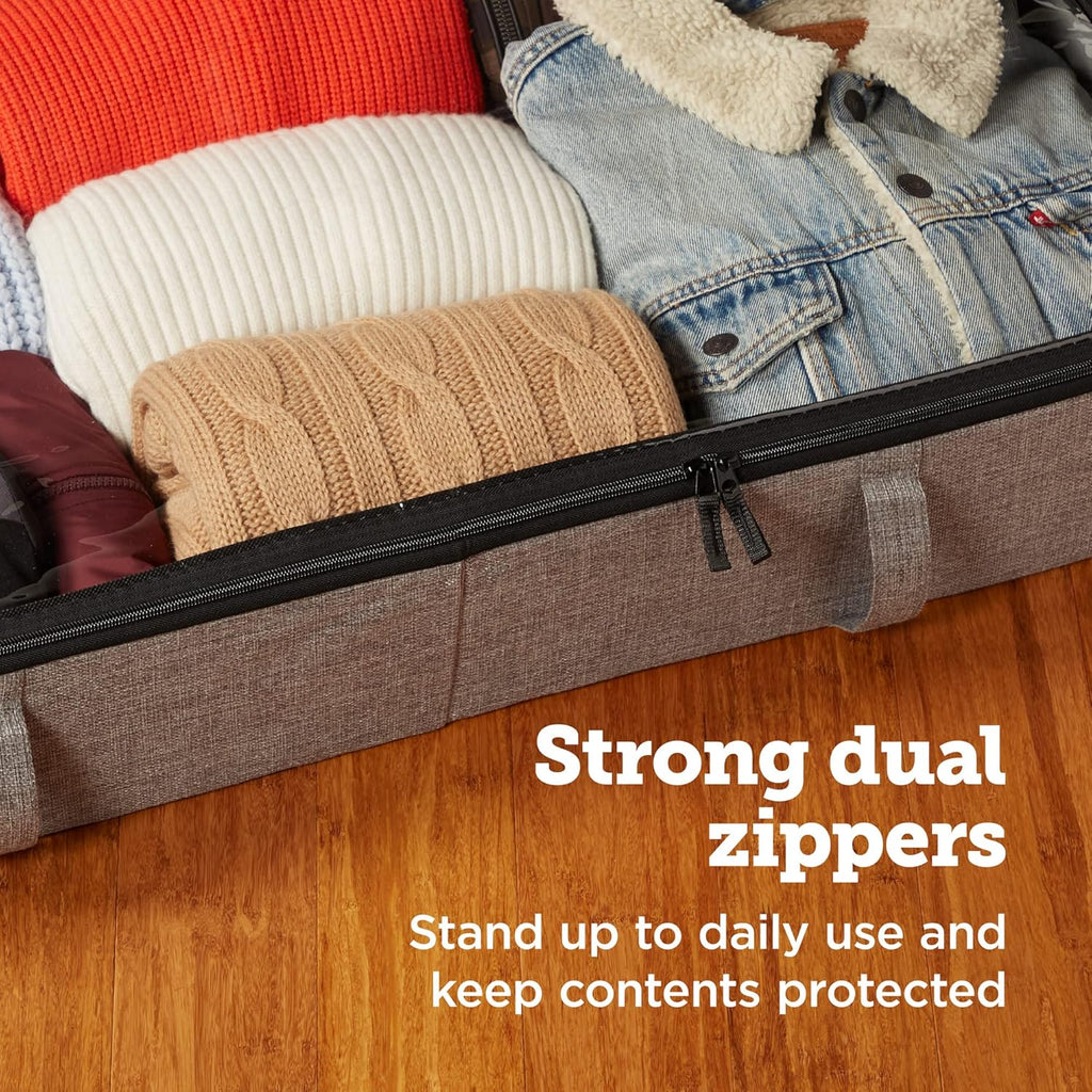 storageLAB Under Bed Storage Containers, Closet Organizers with Sturdy Handles for Clothes, Comforters, and Accessories, Perfect for Use Under or at the End of the Bed - 2 Pack, Grey