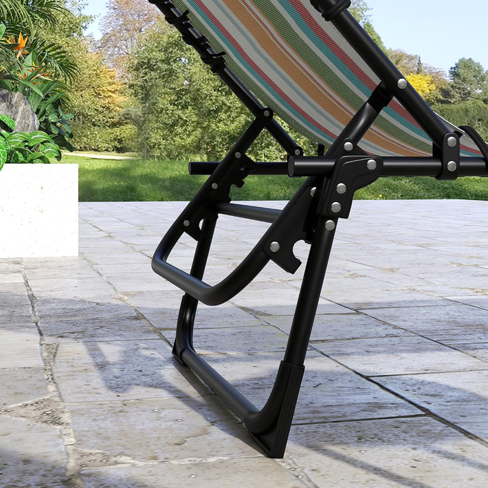 Outsunny Folding Chaise Lounge Chair Set of 2, Patio Sun Tanning Chair, Outdoor Chaise Lounger with 4-Position Reclining Back, Breathable Mesh Seat for Beach, Poolside, Rainbow Striped