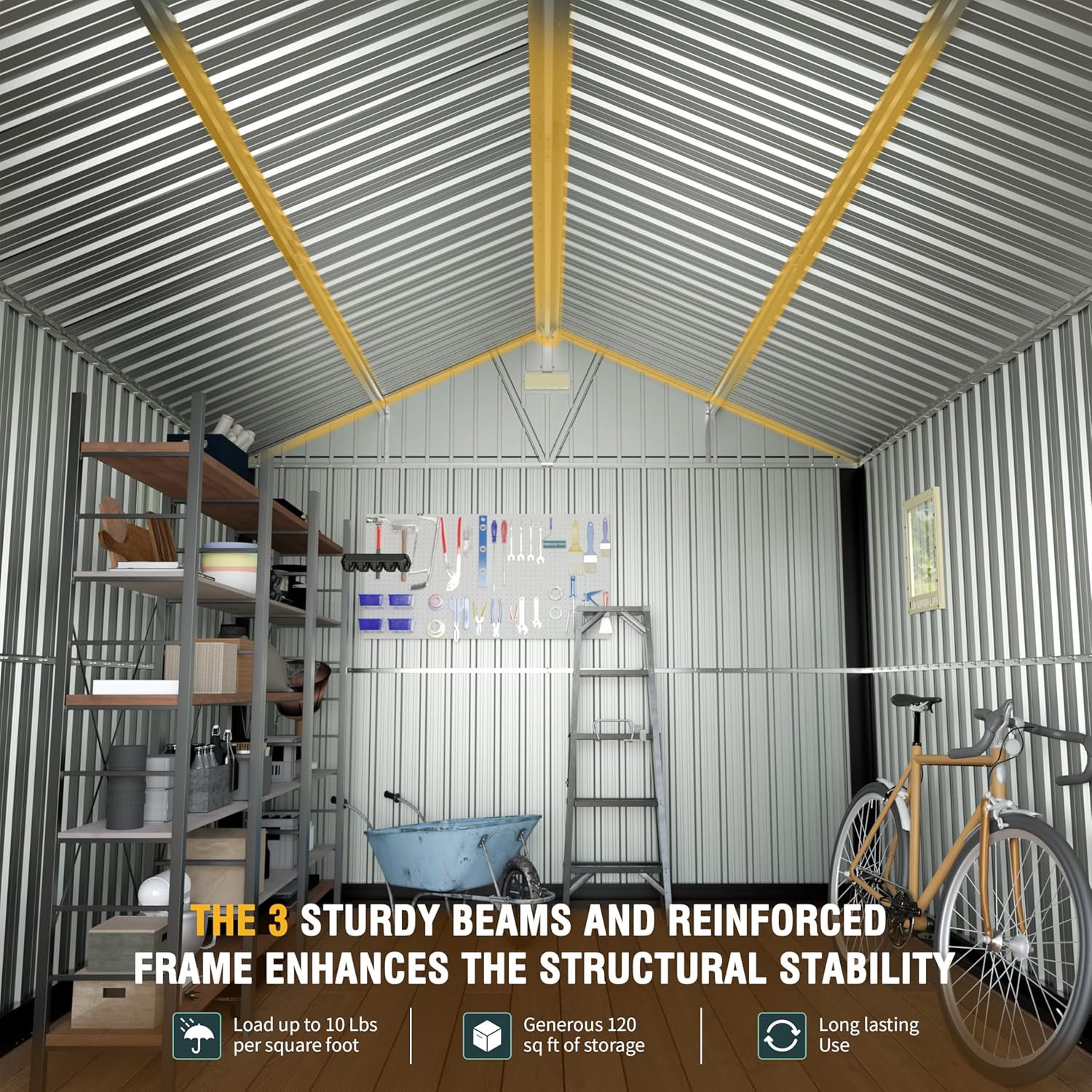 10x12 Ft Outdoor Storage Shed, Extra Large Metal Shed with Lockable Doors, 2 Windows, Outside Steel Tiny House Ideal for Garden, Backyard, Patio Utility, Tool Storage, Chicken Coops