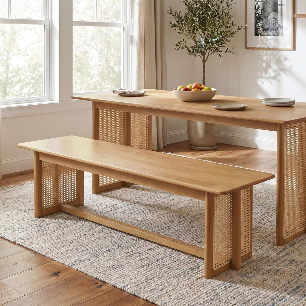 Christopher Knight Home Rubber Wood Dining Bench with Plastic Rattan Weave 59...