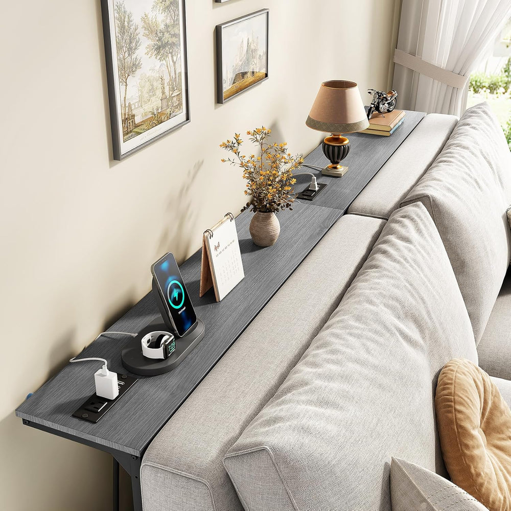 Kitstorack Narrow Sofa Table with Charging Station, 78.8" Behind Couch T...