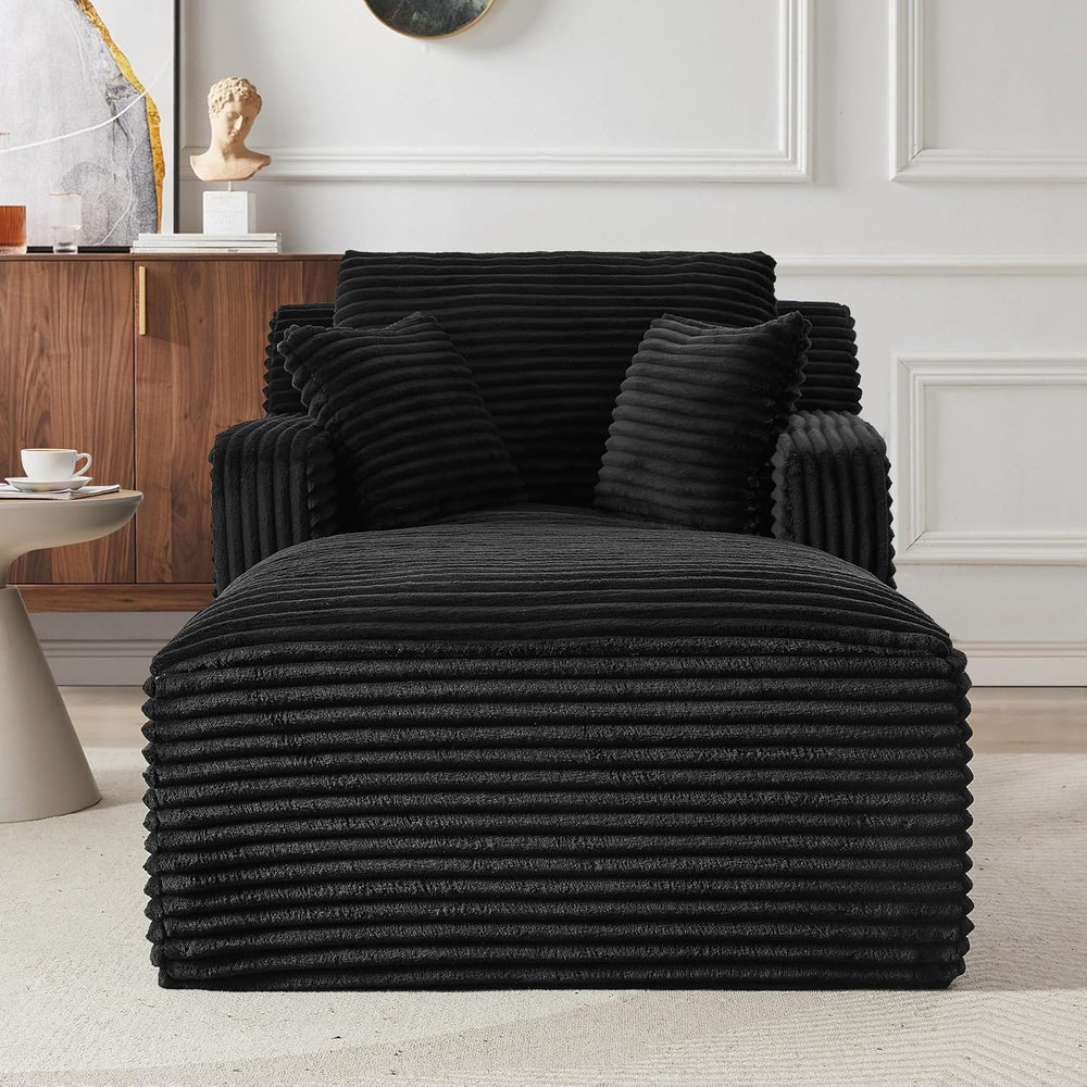KEIKI 65.4" Oversized Corduroy Chaise Lounge, No Assembly Reading Chair ...