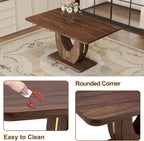 JUFU Dining Table Set for 6, 63 Inch Rectangular Kitchen Table and 6 PU Upholstered Chairs, Walnut Wood Grain MDF Tabletop, U-Shaped Pedestal Base, Modern Dining Room Set for Kitchen, Apartment