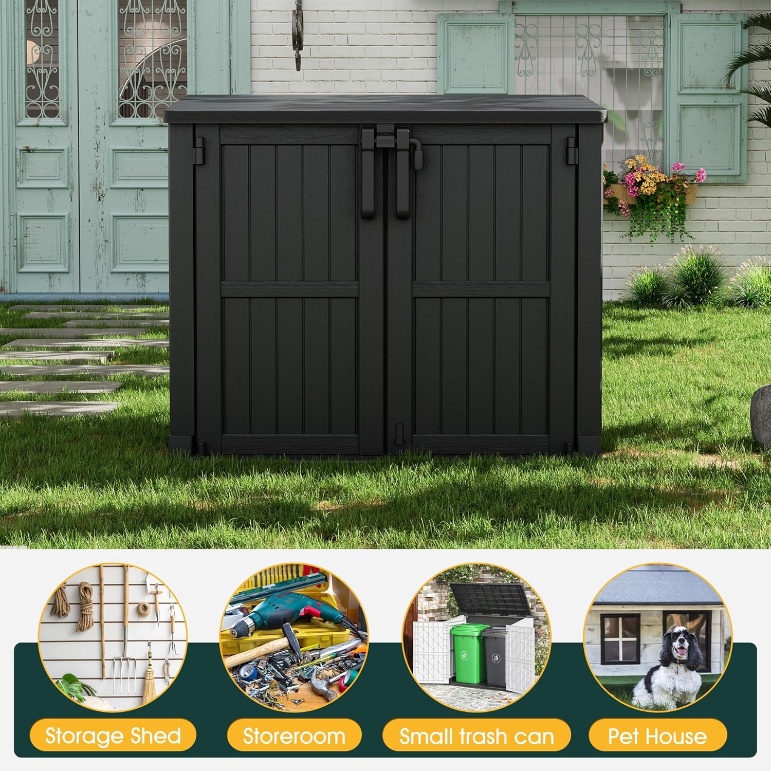 NUNU LAB Outdoor Storage Cabinet 36 Cu.Ft Garden Storage Shed Waterproof Lockable for Garden Hoses, Generator, and Lawn Mower