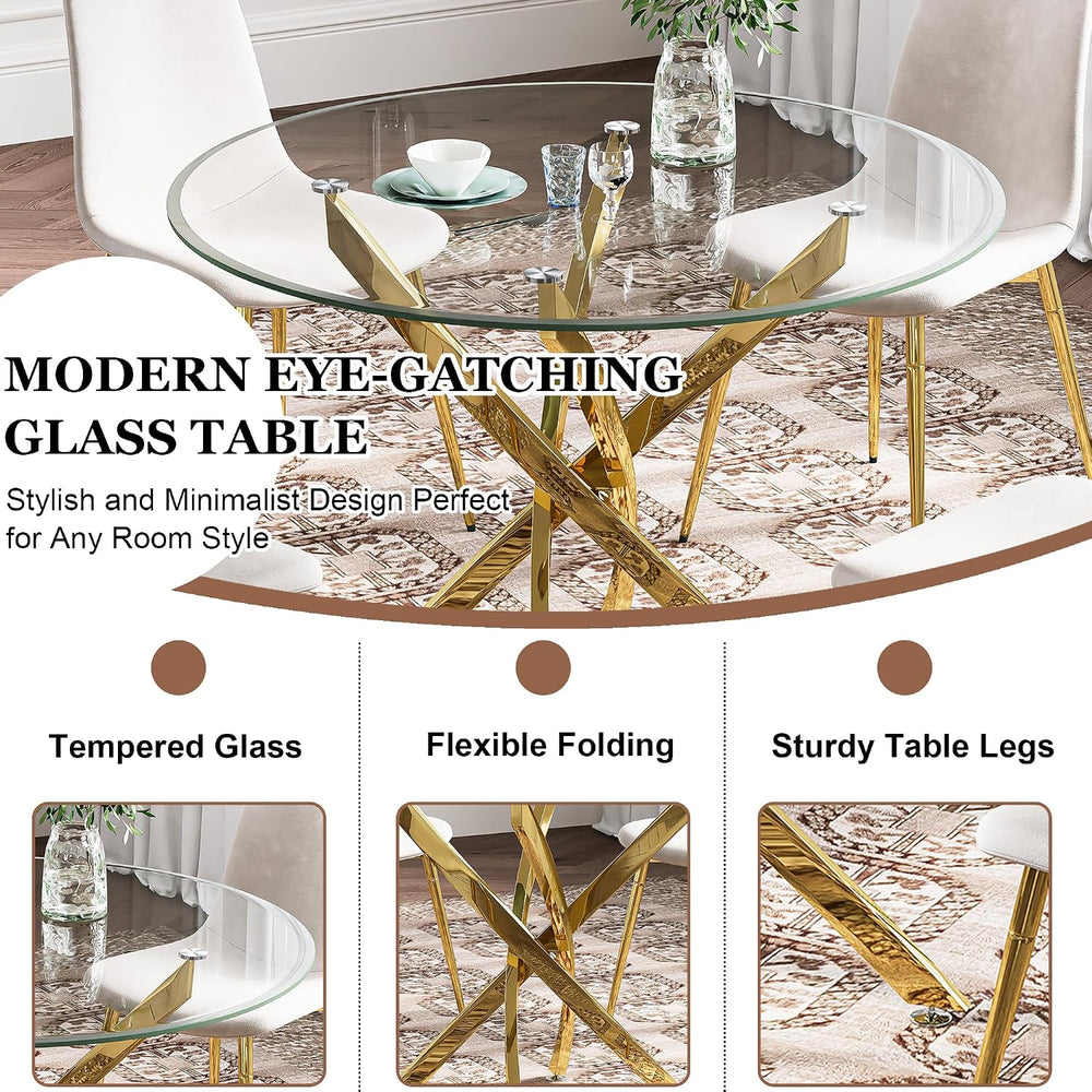 Glass Dining Table Set for 4 with Chairs, Modern 5 Piece Dining Room Set with...