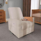 Evolur Harlow Deluxe Upholstered Plush Seating Glide Rocker, Swivel, Power Recliner USB Port with in-Built Massager, Greenguard Gold Certified, Glider Chair for Nursery in Light Sand