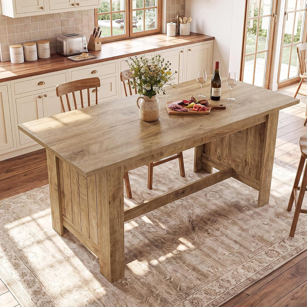Tribesigns 63-Inch Kitchen Island with Seating, Farmhouse Wood Stationary Isl...