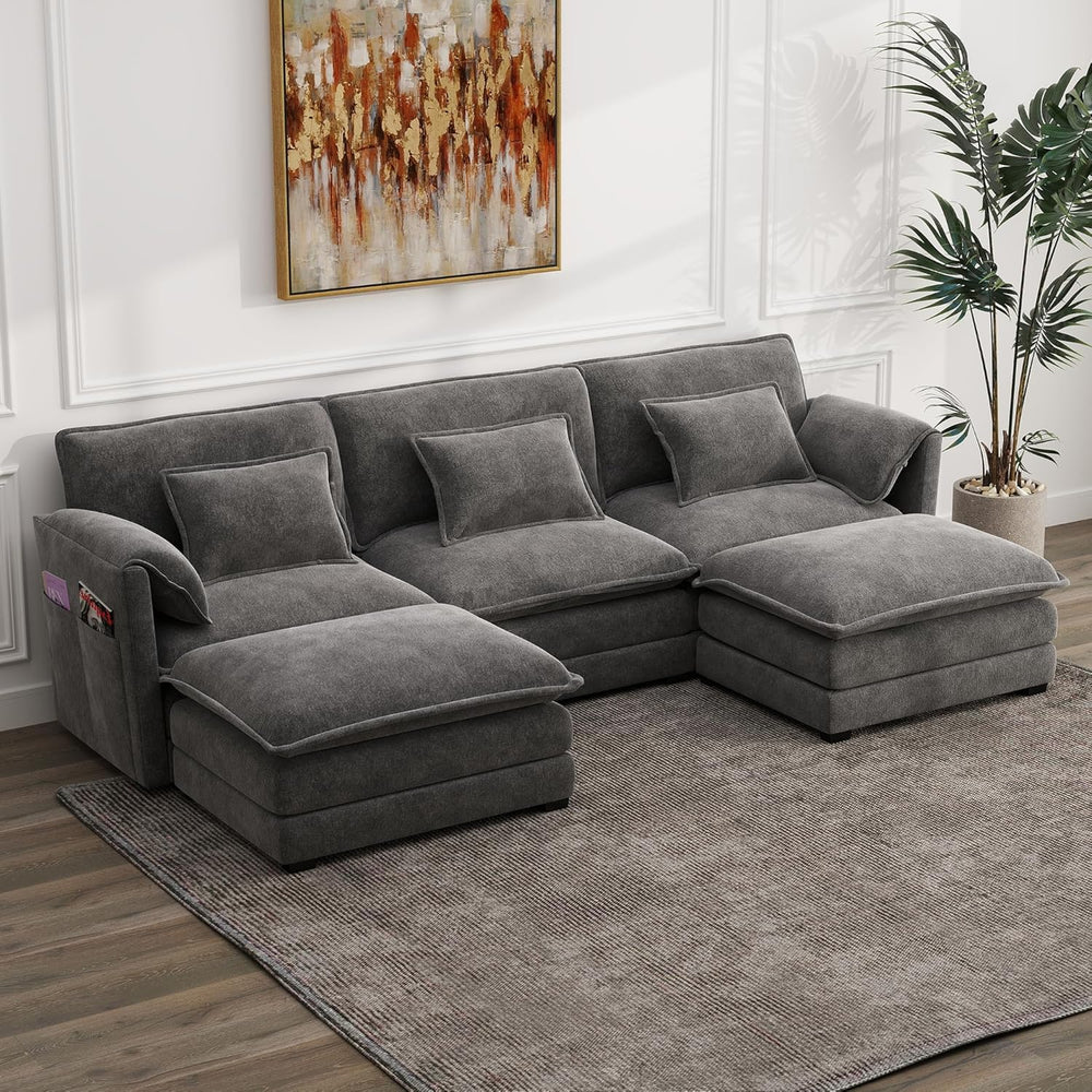 Modular Sectional Sofa, 111'' U Shaped Couch, Chenille Sofa with Mova...