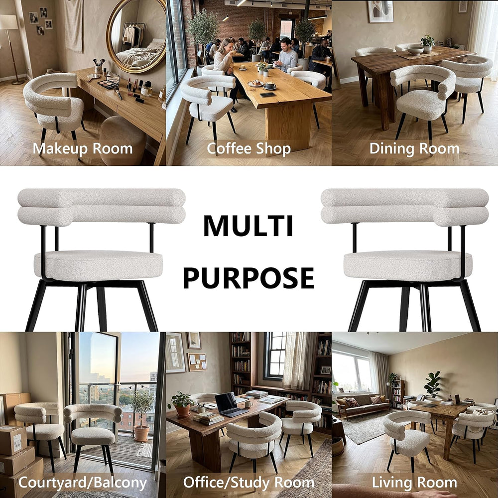 AODAILIHB 360° Swivel Boucle Dining Chairs Set of 2,Modern Upholstered Kitche...
