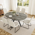 HIPIHOM Extendable Round Dining Table Set for 6 People, 43.3"-59.1" Extendable Kitchen Table with 6 Upholstered Chairs, Space Saving for Kitchen Dining Room (Grey Table+6 U-Shaped White Chairs)
