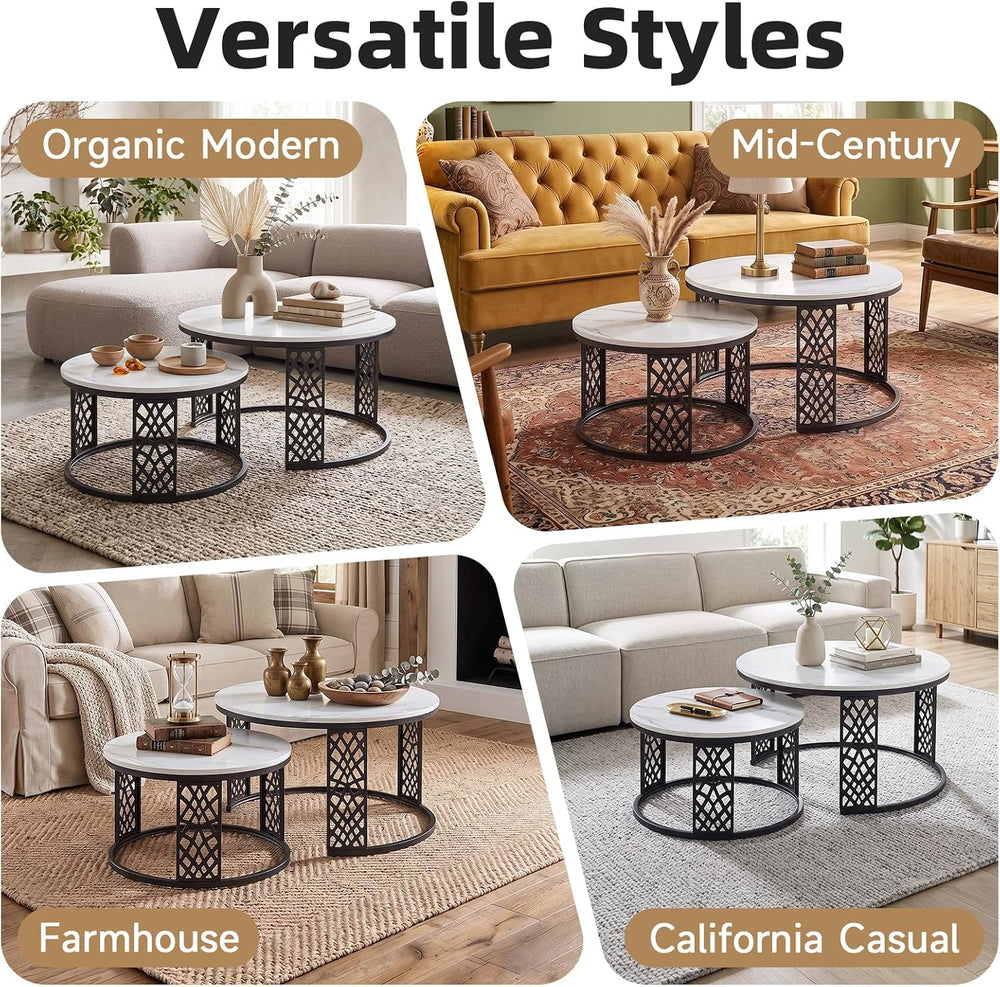 Nesting Coffee Table Black Marble Pattern Wooden with Black Frame | 31.49&quo...