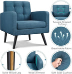 Yaheetech Mid-Century Accent Chairs, Modern Upholstered Living Room Chair, Cozy Armchair Button Tufted Back and Wood Legs for Bedroom/Office/Cafe, Navy Blue