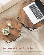 VASAGLE Small Coffee Table Set of 2, Round Coffee Table with Steel Frame, Side End Table for Living Room, Bedroom, Office, Rustic Brown and Ink Black