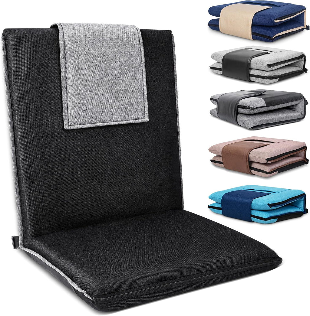 Floor Chair with Back Support 14-Position Adjustable Floor Chair Portable Ground Seating for Adults & Kids Foldable Meditation Seat with Japanese KOYO Bearings & Washable Linen Cover (Black)