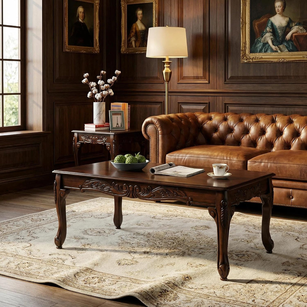 Traditional Dark Cherry Wood End Table for Living Room, Vintage Wooden Side T...