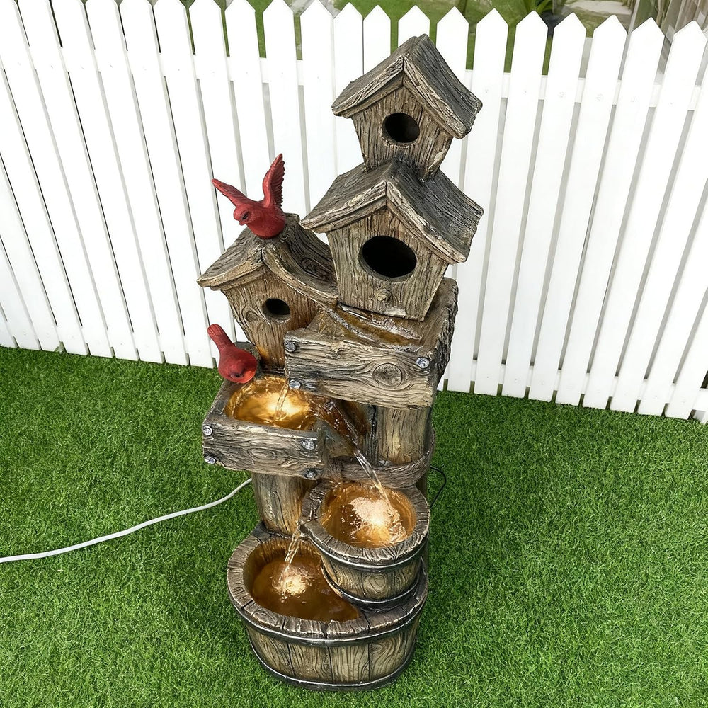 35" Tall Outdoor 4-Tier Birdhouse Floor Standing Water Fountain