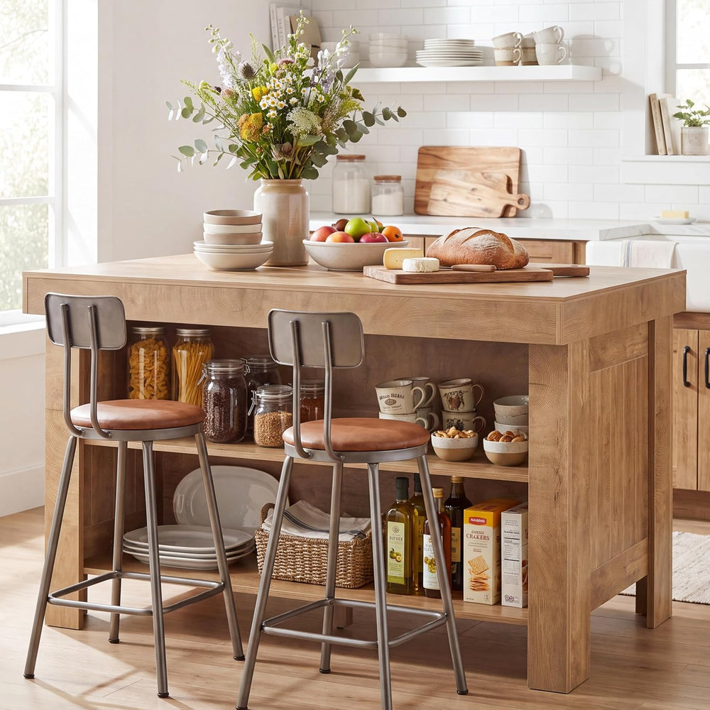 Tribesigns 55" Kitchen Island with Storage & Seating (Natural Brown ...