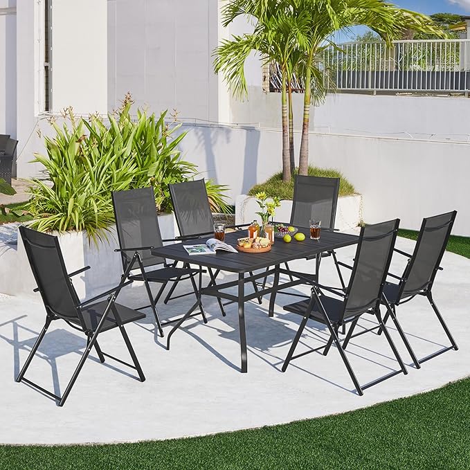 Yaheetech Patio Folding Dining Chairs Set of 4, Stackable Outdoor Lawn Chairs with 8 Adjustable Back Positions and Armrest for Garden, Lawn, Yard and Beach, Dark Gray