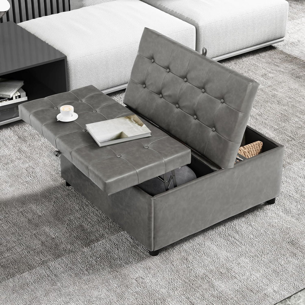 LINLUX Grey Leather 36 Inch Square Large Living Room Lift Top Ottoma | LINLUX...