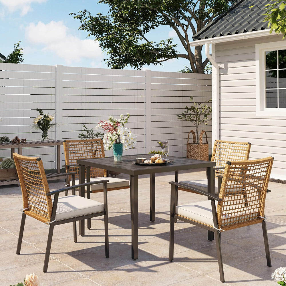 LAUSAINT HOME 5 Pieces Outdoor Patio Dining Set, Wicker Patio Furniture Set o...