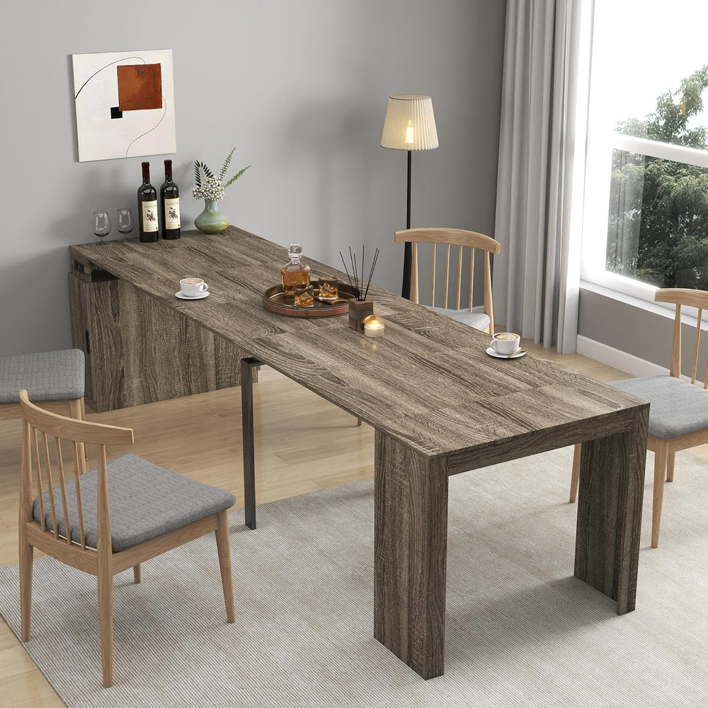 Extendable Dining Table with Storage, Transformer Extra Console Table for 1-1...