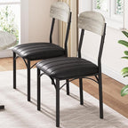 Dining Chairs Set of 4 - Upholstered Dining Room Chairs with PU Leather, Industrial Kitchen Chairs with Wooden Backrest and Thickened Metal Legs, for Dining Room, Living Room（Gray）