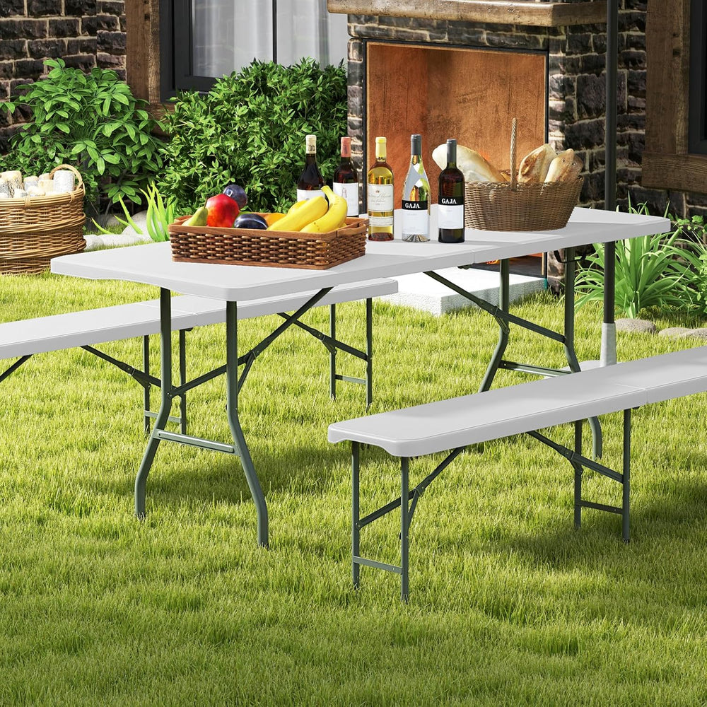 Goplus 6ft Plastic Folding Table, 350 LBS Outdoor Heavy Duty Folding Tables w...