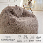 LIFEREVO Faux Fur Stuffed Animal Storage Bean Bag Chair Cover (No Filler), Washable Fluffy Large Bean Bag Cover for Adults Girls, Furry Beanbag Cover for Textile Plush Toys Memory Foam (Ombre Khaki)
