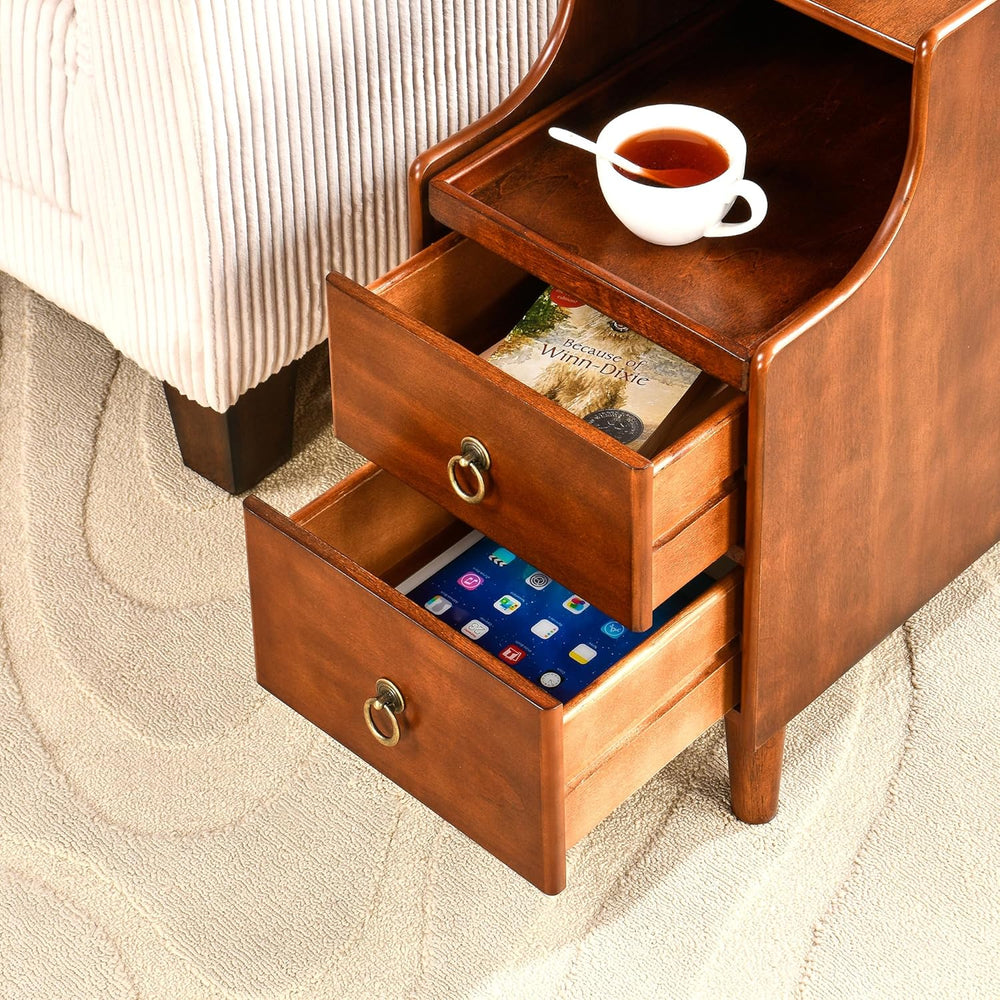 Narrow End Side Table with 2 Drawers and Pull-Out Tray, No-Tools Assembly Sof...