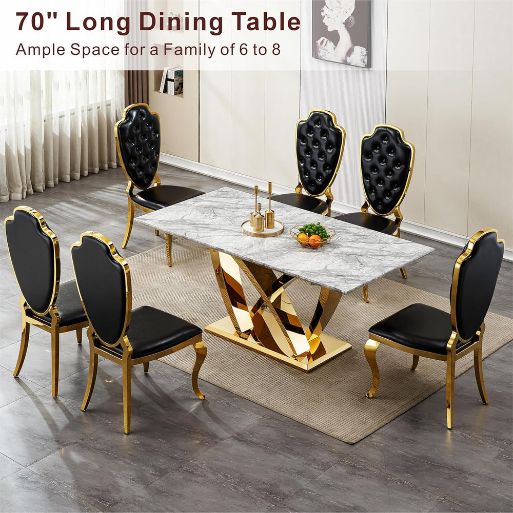 Modern Dining Table 70" Rectangular Kitchen Table with Imitation Marble ...