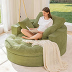 MAXYOYO Modular Sectional Chaise Lounge Sofa, Round Upholstered Lounge Chair with Ottoman, Comfy Couch with Layered Cushion, Tufted Sleeper Chair for Living Room, No Assembly, Green
