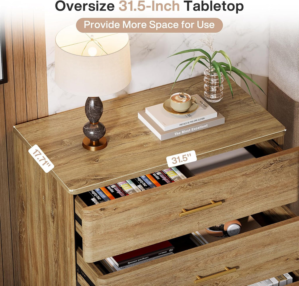 Tribesigns Extra Large Three Drawers Nightstands Set of 2, 31.5" Wooden Rustic Brown Bedside Table with Drawers Storage and Mental Handles for Bedroom, Easy Assembly (2)