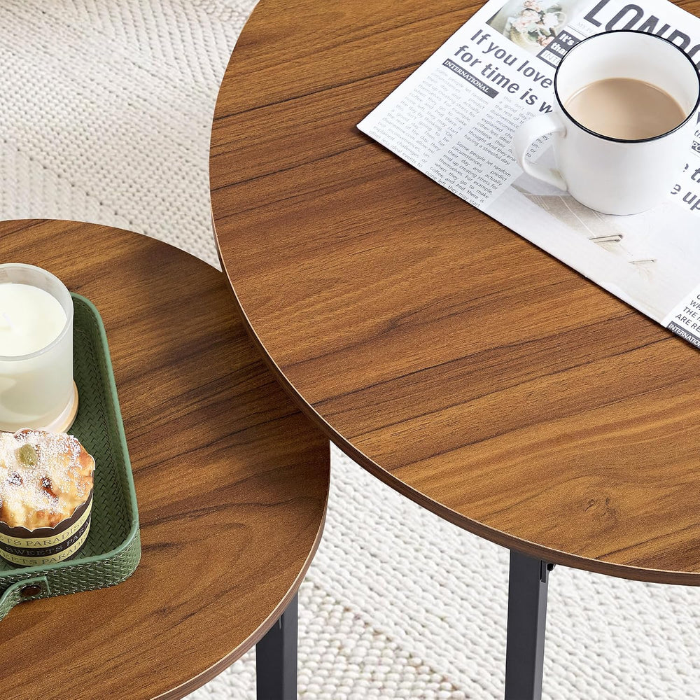VECELO Nesting Coffee Table Set of 2, Wood Round Side Tables with Adjustable ...