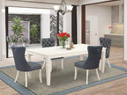 East West Furniture LGDA5-LWH-13 5 Piece Kitchen Set Includes a Rectangle Dining Table with Butterfly Leaf and 4 Polyester Fabric Upholstered Chairs, linen white