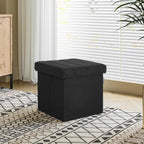 Seville Classics Cushioned Fabric Ottoman Hidden Storage Chest Footrest Chair, Padded Seat for Bedroom, Dorm, Loft, Living Room, Entryway, Hallway, Black Boucle, 15.7" Cube